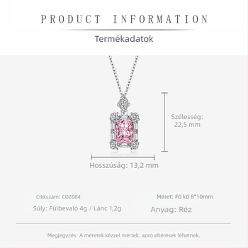 Női ékszerszett: fülbevaló, nyaklánc és karkötő; réz anyag, téglalap alakú medállal, O-lánc, geometrikus, könnyed luxus