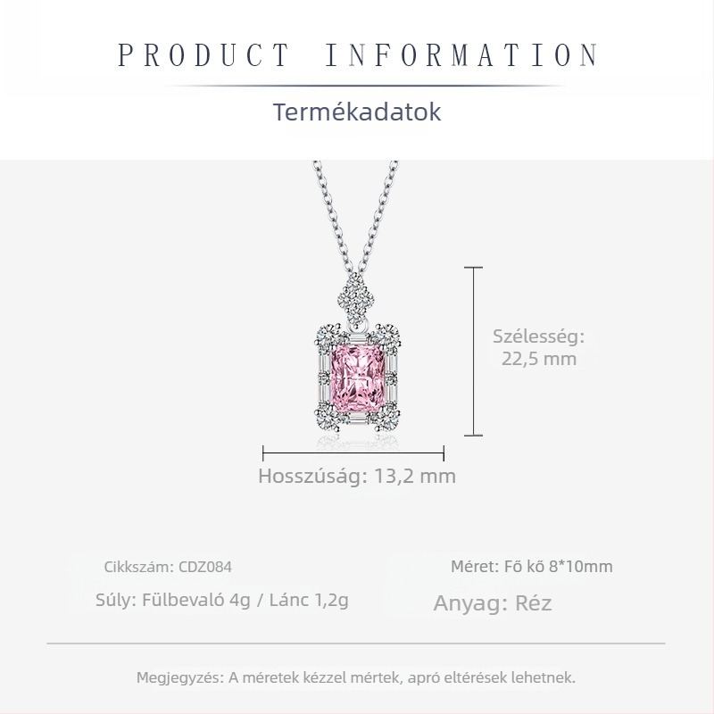 Női ékszerszett: fülbevaló, nyaklánc és karkötő; réz anyag, téglalap alakú medállal, O-lánc, geometrikus, könnyed luxus