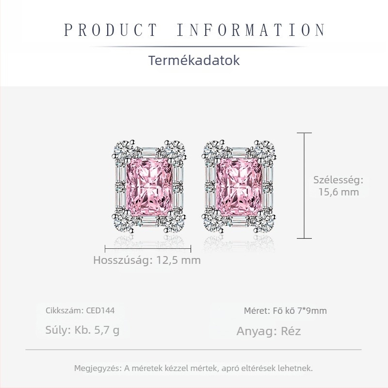 Női ékszerszett: fülbevaló, nyaklánc és karkötő; réz anyag, téglalap alakú medállal, O-lánc, geometrikus, könnyed luxus