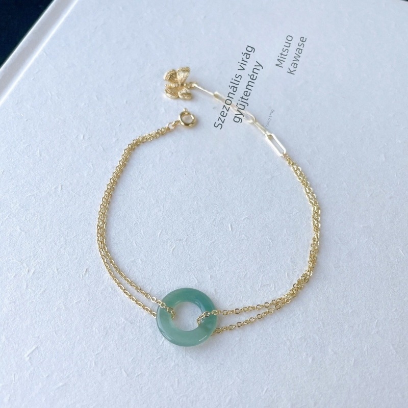Jade jég-típusú abakusz gyöngy karkötő, kézzel készített, 14K aranyozott, minimalist női dizájn