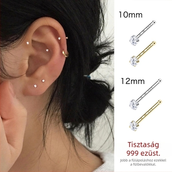 999 sterling ezüst fülbevalók nőknek, kis fülbevalók gyémánttal, füllyukakhoz, kényelmes alváshoz