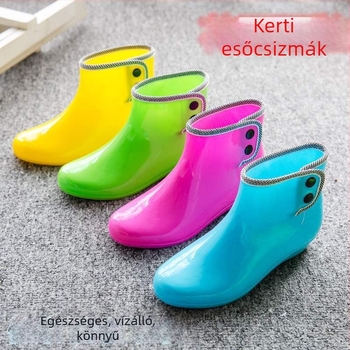 Női PVC esőcsizma fleece béléssel, rövid szárú, csúszásmentes, vízálló, kerti cipő (PVC felsőrész; rövid szár; fleece bélés; vízálló; csúszásmentes)