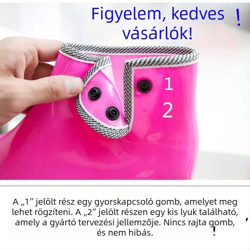 Női PVC esőcsizma fleece béléssel, rövid szárú, csúszásmentes, vízálló, kerti cipő (PVC felsőrész; rövid szár; fleece bélés; vízálló; csúszásmentes)