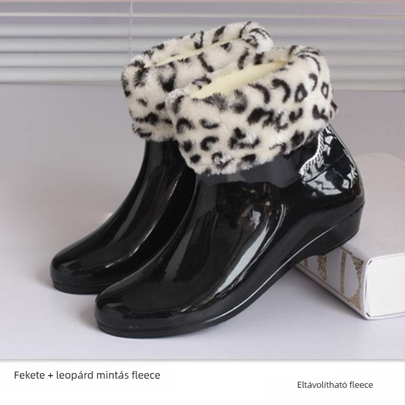 Női PVC esőcsizma fleece béléssel, rövid szárú, csúszásmentes, vízálló, kerti cipő (PVC felsőrész; rövid szár; fleece bélés; vízálló; csúszásmentes)