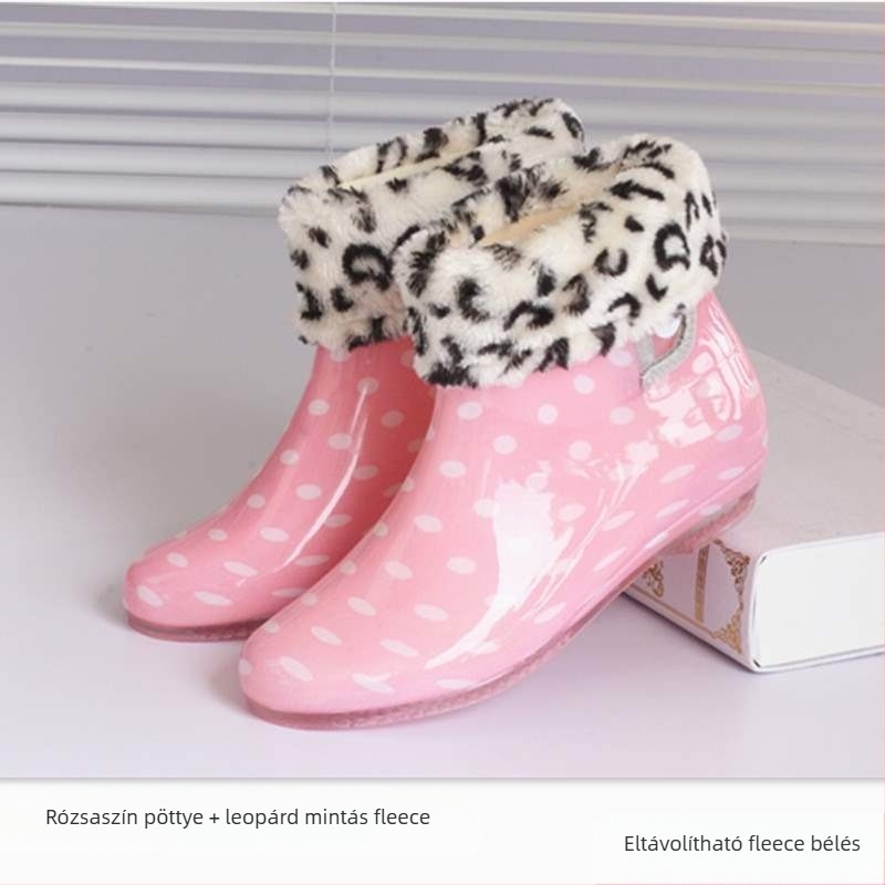 Női PVC esőcsizma fleece béléssel, rövid szárú, csúszásmentes, vízálló, kerti cipő (PVC felsőrész; rövid szár; fleece bélés; vízálló; csúszásmentes)