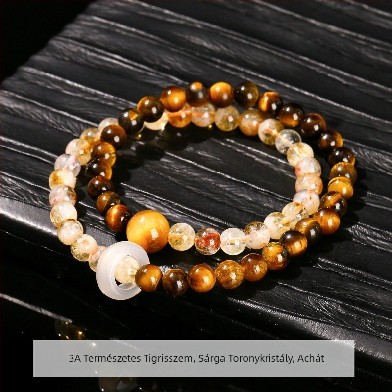 Jingde Jewelry Női természetes kőből készült karkötő, rózsakvarc és tigrisszem gyöngyökkel