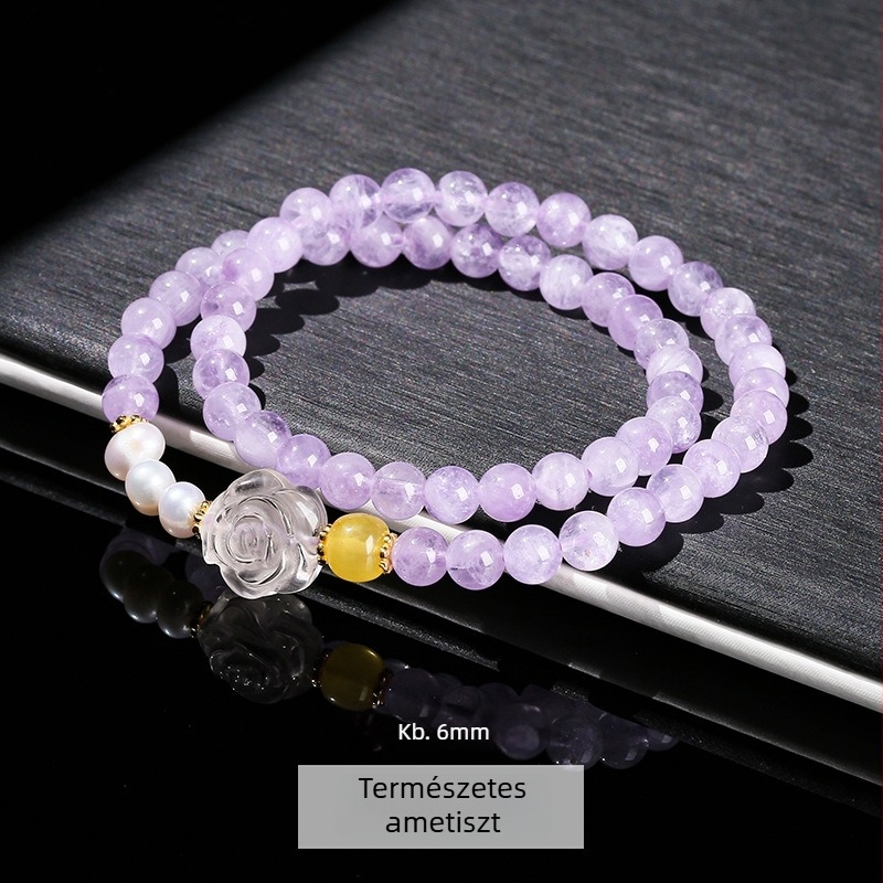 Jingde Jewelry Női természetes kőből készült karkötő, rózsakvarc és tigrisszem gyöngyökkel