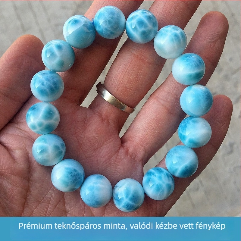 Larimar tengeri mintás kő karkötő, kézzel készített, uniszex, irodalmi retro stílus