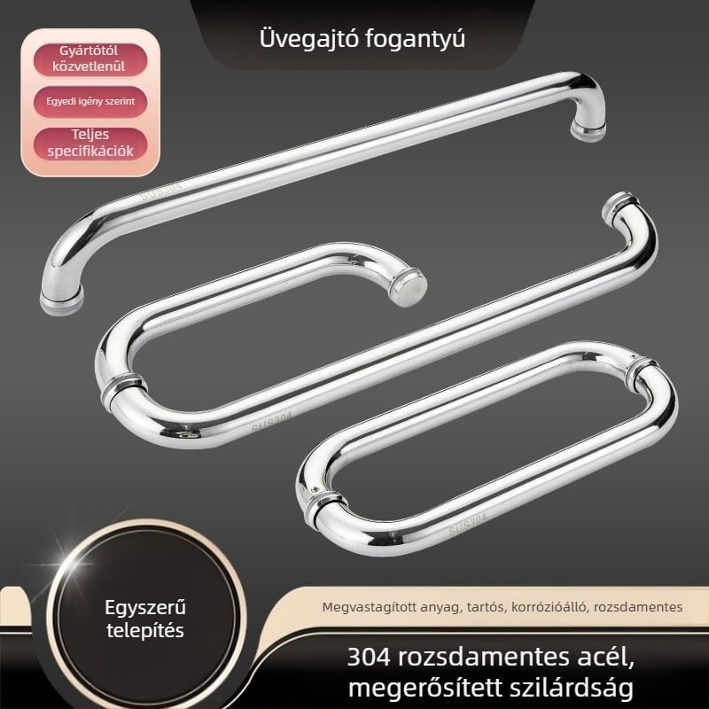 Fürdőszobai üvegajtó fogantyú – 304 rozsdamentes acél, precíz polírozás, alkalmas tolóajtóhoz, modell 200