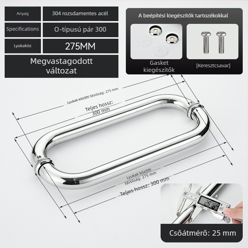Fürdőszobai üvegajtó fogantyú – 304 rozsdamentes acél, precíz polírozás, alkalmas tolóajtóhoz, modell 200