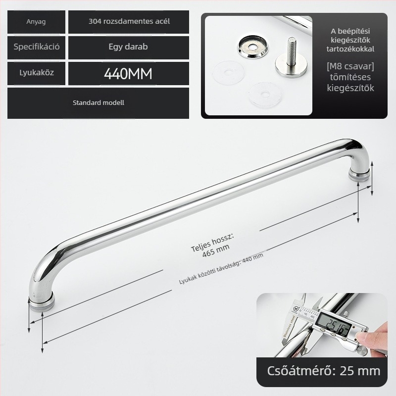 Fürdőszobai üvegajtó fogantyú – 304 rozsdamentes acél, precíz polírozás, alkalmas tolóajtóhoz, modell 200