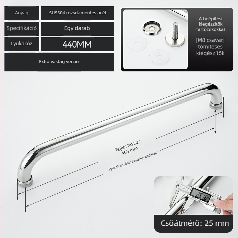 Fürdőszobai üvegajtó fogantyú – 304 rozsdamentes acél, precíz polírozás, alkalmas tolóajtóhoz, modell 200