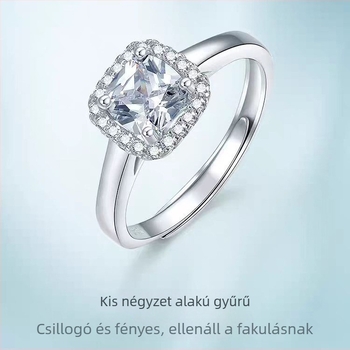 925-ös ezüst Moissanite gyűrű, geometriai négyzet alakú, állítható nyitás, könnyed luxus stílus