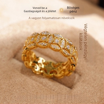 Aranyozott réz gyűrű érme motívummal és moissanittal, nőknek, stacking gyűrű, baráti ajándék