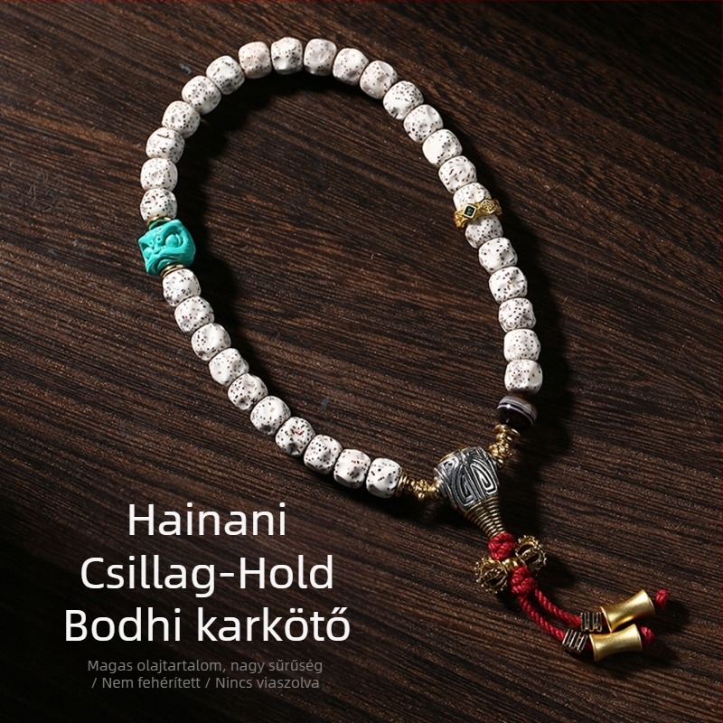 8 mm Bodhi gyöngyök csillag- és hold motívummal, buddhista imádságos karkötő, uniszex, kézzel polírozott