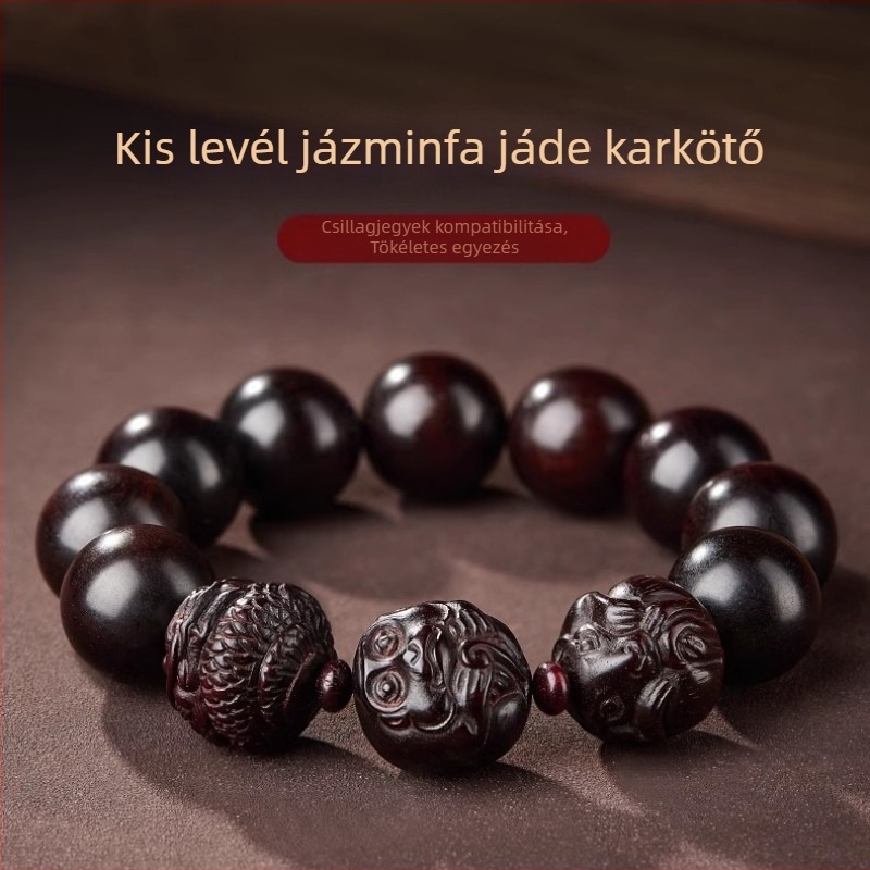 Fából készült karkötő etnikus stílusban, uniszex — kézi készítésű kiegészítő a kézhez, 2024 ősz