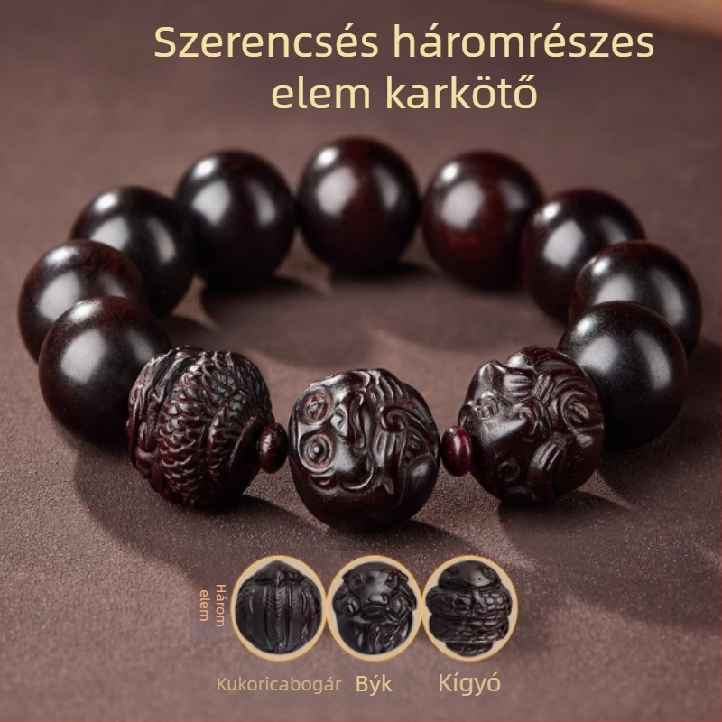 Fából készült karkötő etnikus stílusban, uniszex — kézi készítésű kiegészítő a kézhez, 2024 ősz