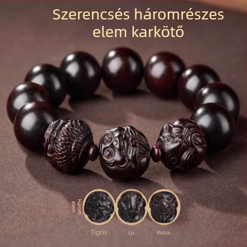 Fából készült karkötő etnikus stílusban, uniszex — kézi készítésű kiegészítő a kézhez, 2024 ősz