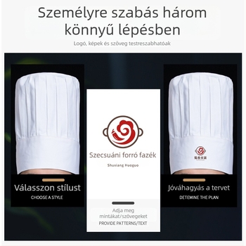 Uniszex pamut twill szakácssapka, lapos tetejű, betűs minta, nyomtatás