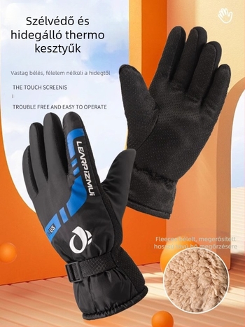 Téli kerékpáros kesztyűk, meleg fleece bélés, szél- és vízálló, pamut anyagú