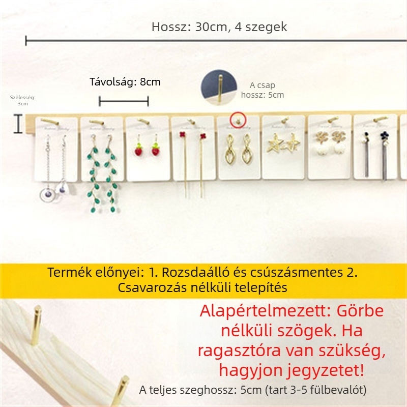 Fali ékszer kiállító polc, több szintes rendező, tömörfa burkolat, TPR anyag, lyukasztási folyamat, stílus Maiden Wind