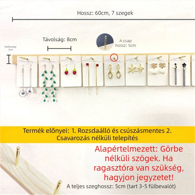 Fali ékszer kiállító polc, több szintes rendező, tömörfa burkolat, TPR anyag, lyukasztási folyamat, stílus Maiden Wind