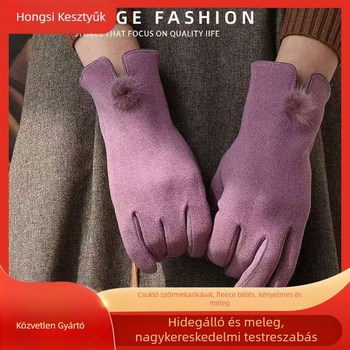 Derong velúr női meleg kesztyűk, őszi–téli szezonra, koreai stílusú, érintőképernyő-kompatibilis, vastag bélés