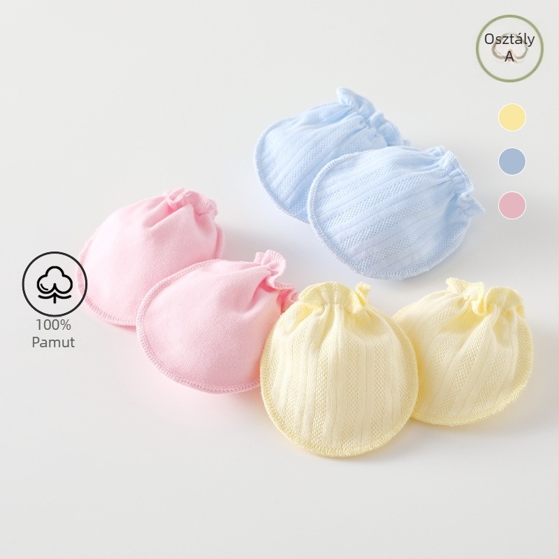 Újszülött anti-karcolás kesztyűk 100% pamutból, kis kézvédő kesztyűk babáknak 0–3 évesek