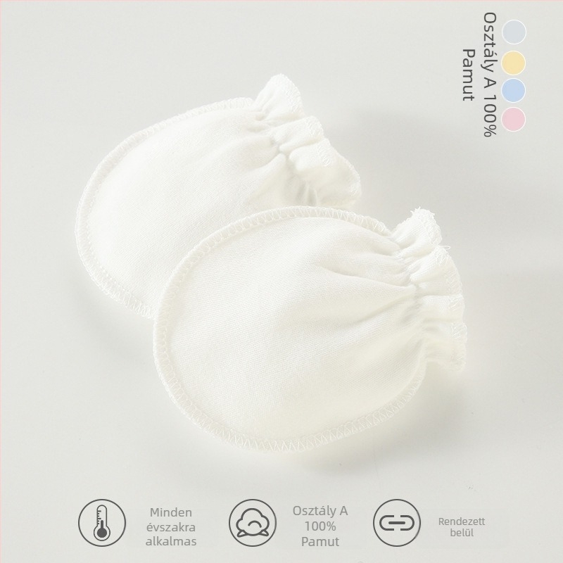 Újszülött anti-karcolás kesztyűk 100% pamutból, kis kézvédő kesztyűk babáknak 0–3 évesek