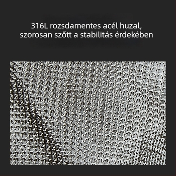 Szúrás- és vágásálló kesztyű, 9. fokozatú vágásállóság, ötujjas rozsdamentes acélból, késálló