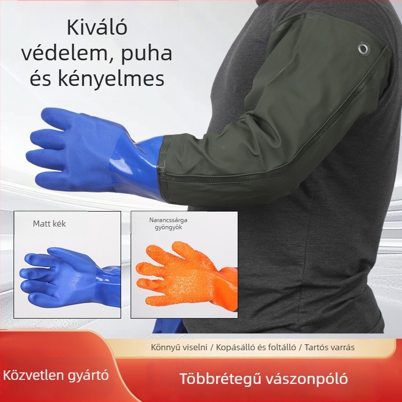 Hosszított vízi halászati kesztyű műanyag bevonattal, vízálló, csúszásmentes, megvastagított