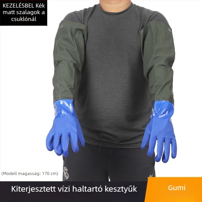 Hosszított vízi halászati kesztyű műanyag bevonattal, vízálló, csúszásmentes, megvastagított