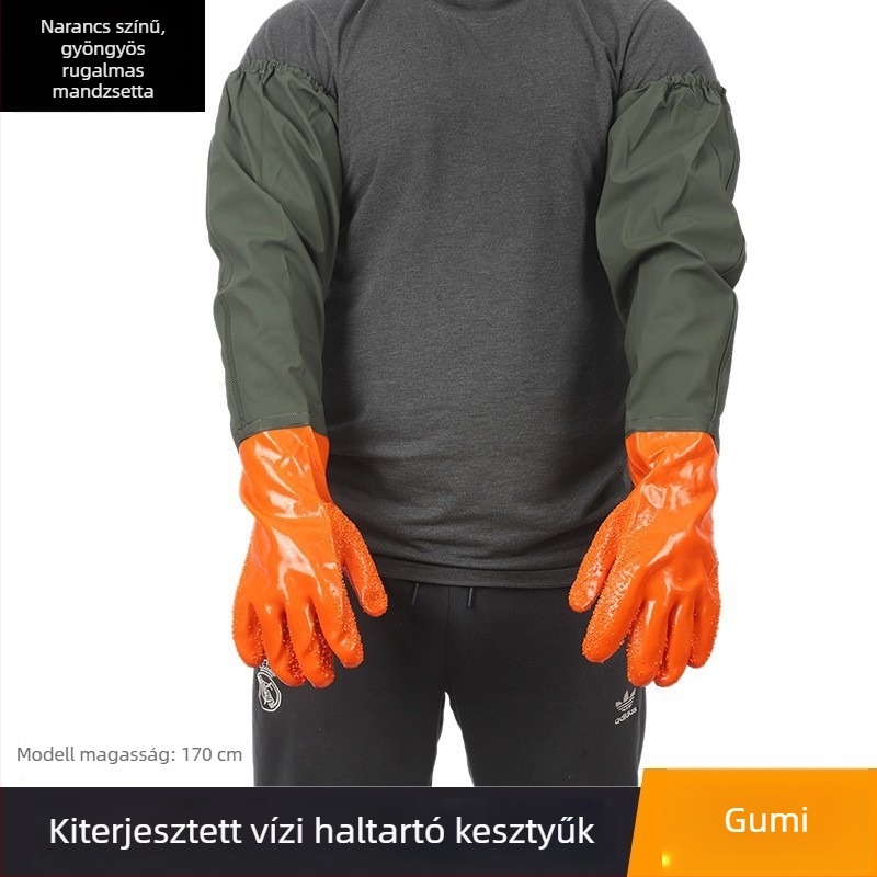 Hosszított vízi halászati kesztyű műanyag bevonattal, vízálló, csúszásmentes, megvastagított