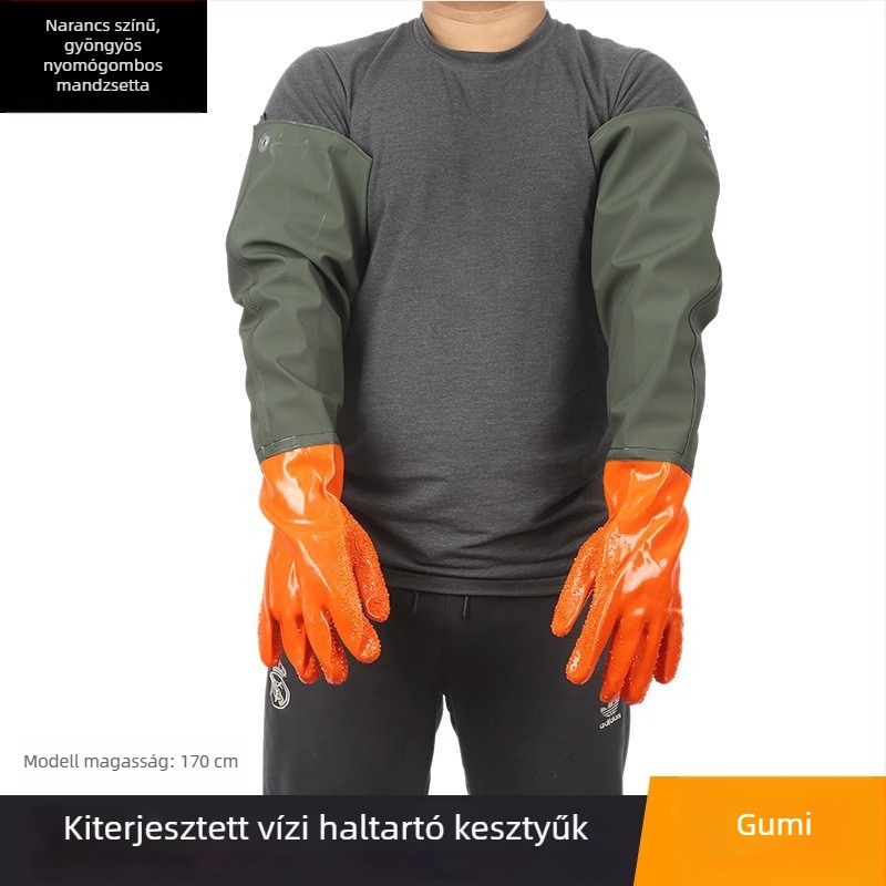 Hosszított vízi halászati kesztyű műanyag bevonattal, vízálló, csúszásmentes, megvastagított
