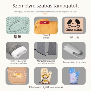 Sütőkesztyű, pamut-szilíkon anyag, rajzolt cicás minta, 5 darabos készlet, testreszabható