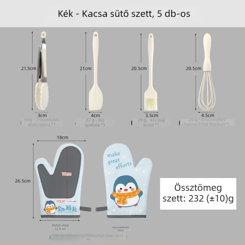 Sütőkesztyű, pamut-szilíkon anyag, rajzolt cicás minta, 5 darabos készlet, testreszabható