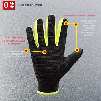 Kerékpáros kesztyű kültéri használatra, teljes ujjas kivitel, érintőképernyő-kompatibilis, csúszásmentes, fleece bélés