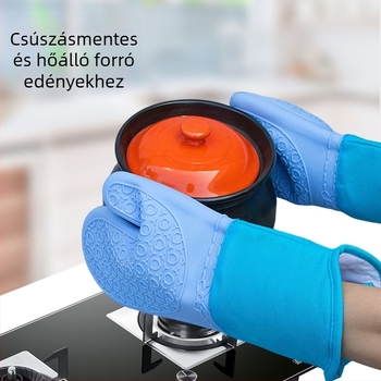 Szigetelt szilikon konyhai kesztyűk, rövid kétujjas kialakítás, égésvédelmi, csúszásmentes, pamut bélés