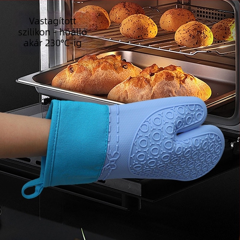 Szigetelt szilikon konyhai kesztyűk, rövid kétujjas kialakítás, égésvédelmi, csúszásmentes, pamut bélés