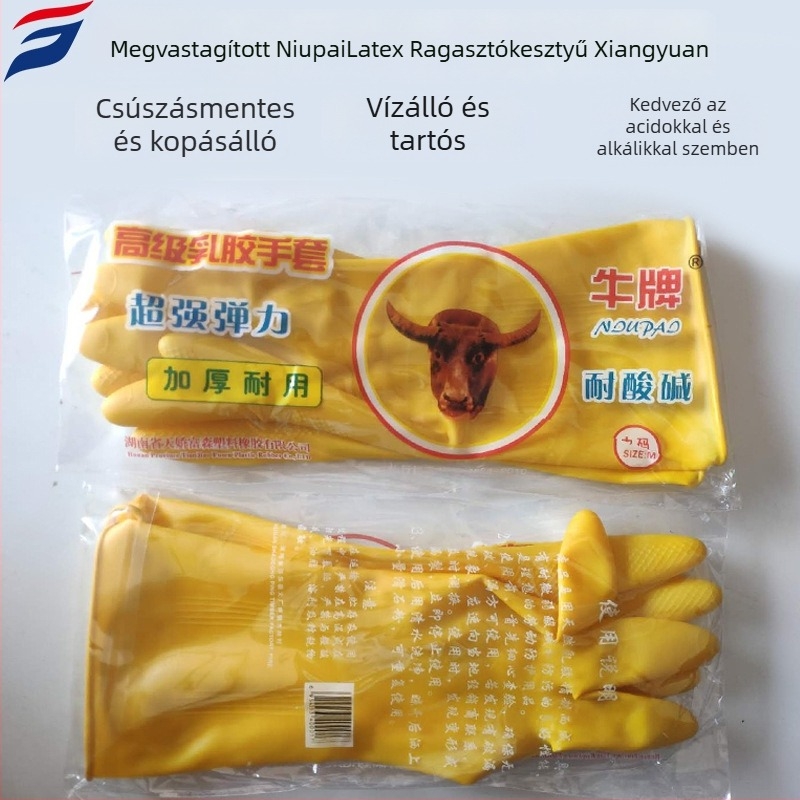 Latex kesztyűk, csúszásmentes, sav- és lúgálló, háztartási feladatokra: mosás, mosogatás, élelmiszer-kezelés és halak kezelése