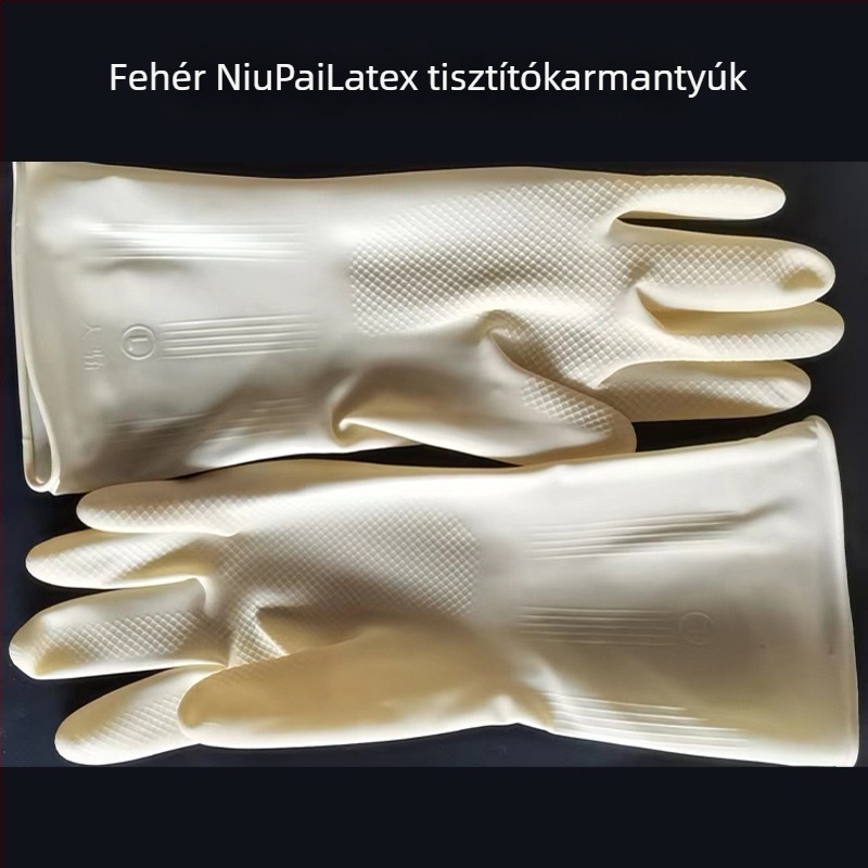 Latex kesztyűk, csúszásmentes, sav- és lúgálló, háztartási feladatokra: mosás, mosogatás, élelmiszer-kezelés és halak kezelése