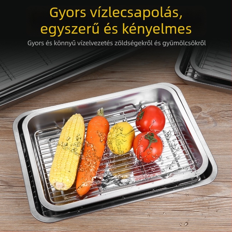Rozsdamentes acél négyszögletes ételmegjelenítő tálca olaj-ellenőrző kerettel és olajszűrő lemezzel
