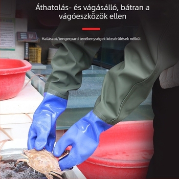 Ipari vízálló PVC kesztyűk - PVC anyag, vízálló, körülbelül 70 cm hosszú, újrahasználható, akvakultúra és lótuszgyökér ásása céljából