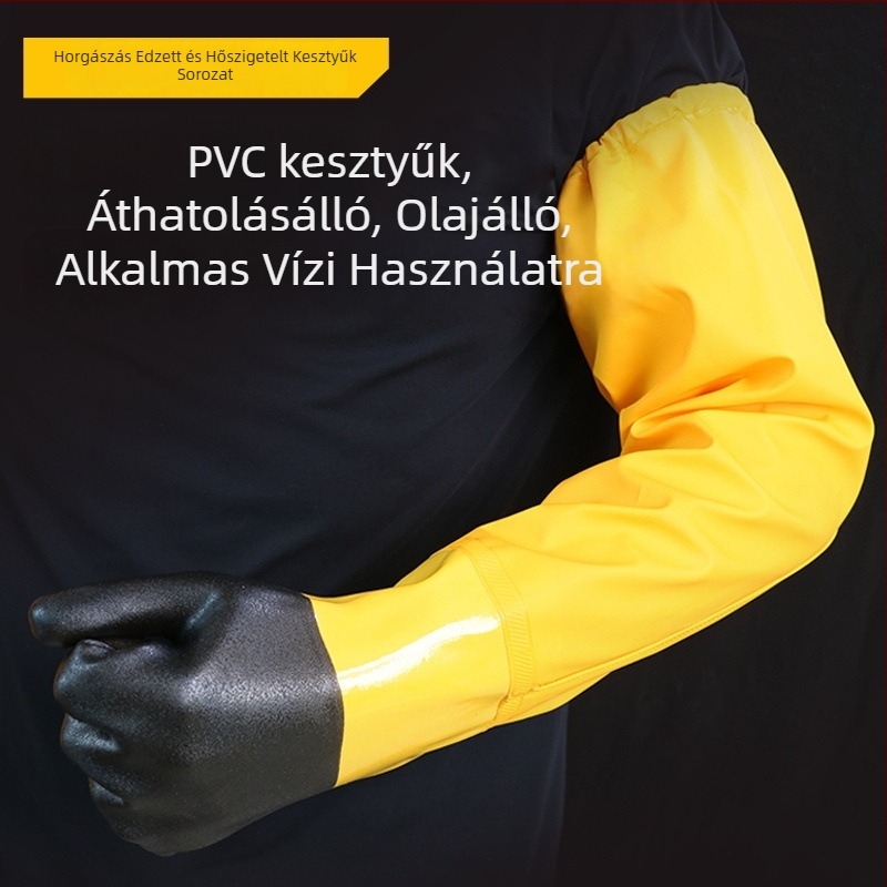 Ipari vízálló PVC kesztyűk - PVC anyag, vízálló, körülbelül 70 cm hosszú, újrahasználható, akvakultúra és lótuszgyökér ásása céljából