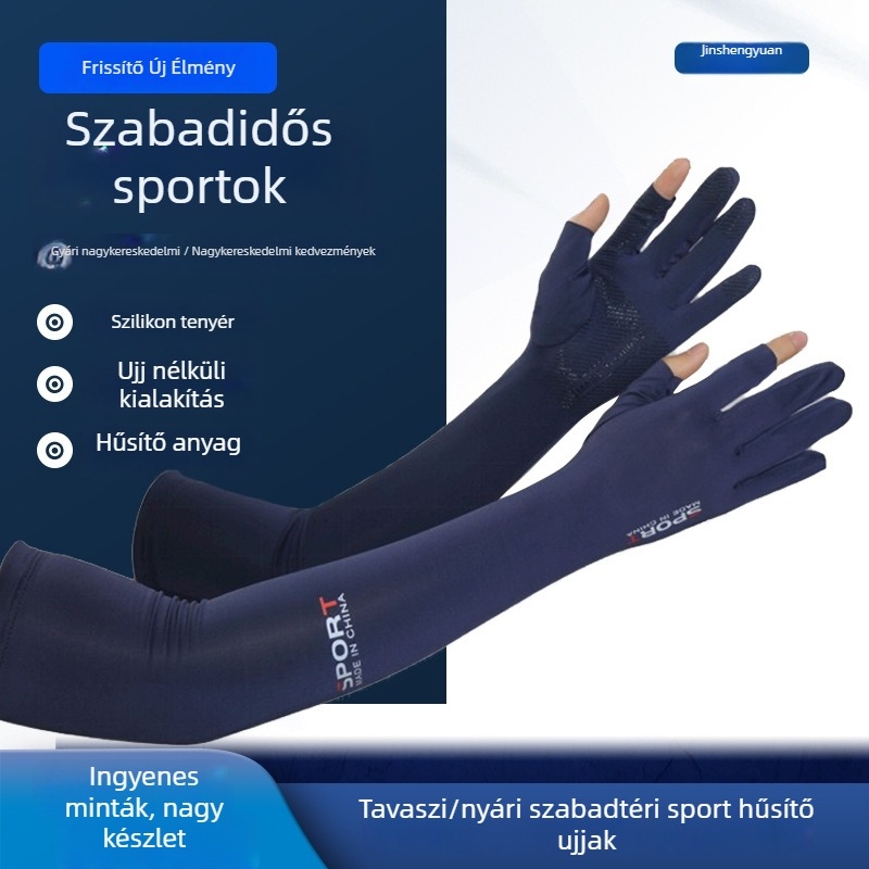 Uniszex karhüvely jég-selyem anyagból, nyárra, lélegző, napvédő, hosszított kivitel, vezetéshez tervezve, kétujjas dizájn