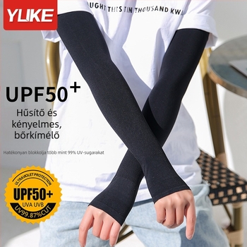 Hosszú nyári karvédők nylon–spandex anyagból, logónyomással, UV-védelmet nyújt, uniszex, kültéri tevékenységekhez