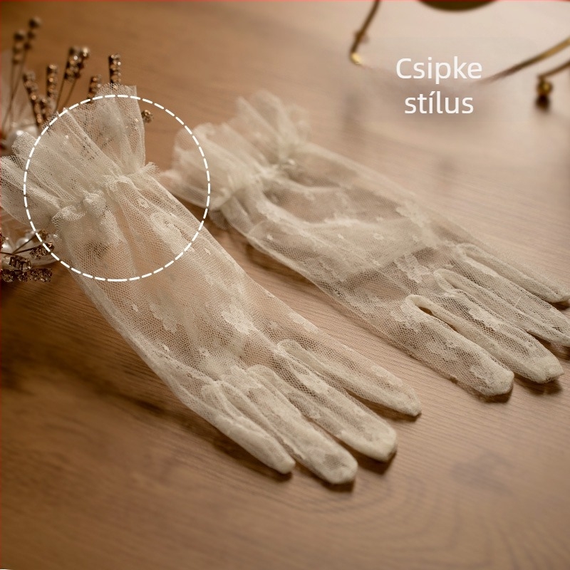 Menyasszonyi rövid háló kesztyű női, elegáns masnival, esküvői díszítő kiegészítő, egész éves viseletre