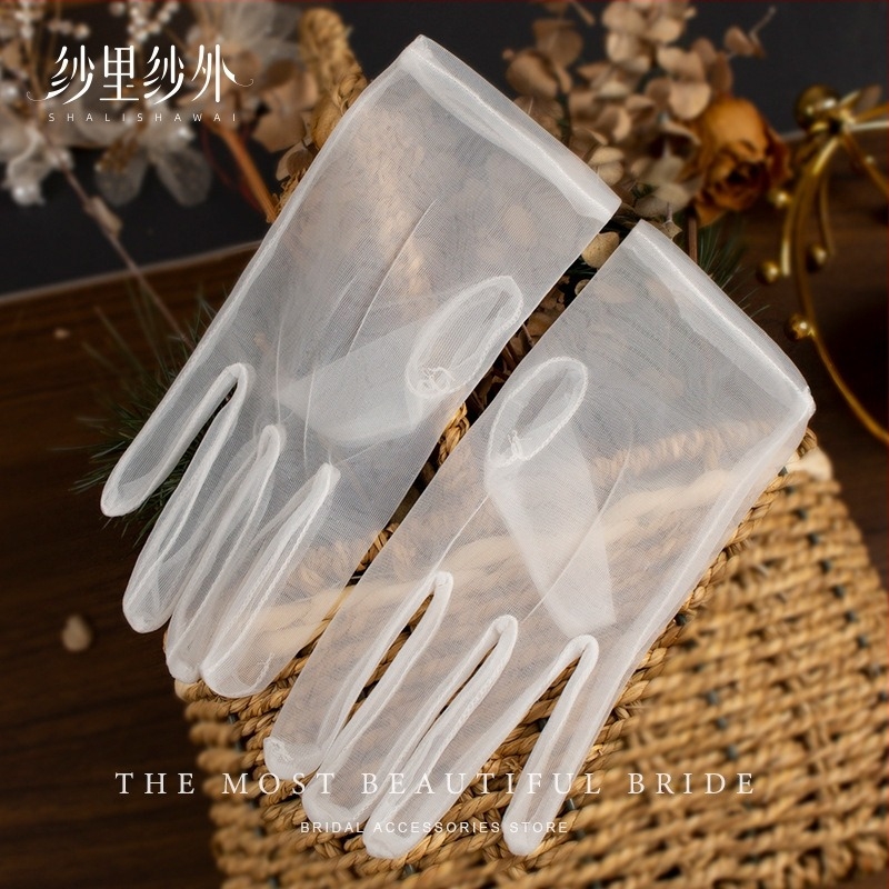 Menyasszonyi rövid háló kesztyű női, elegáns masnival, esküvői díszítő kiegészítő, egész éves viseletre