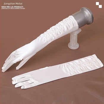 Esküvői szatén kesztyűk, középhosszú, hátul rugalmas, ujjas stílus, Jiangshan Meilai márka