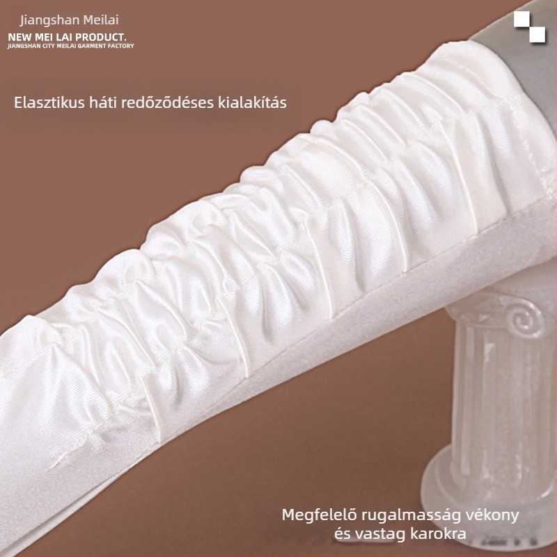 Esküvői szatén kesztyűk, középhosszú, hátul rugalmas, ujjas stílus, Jiangshan Meilai márka